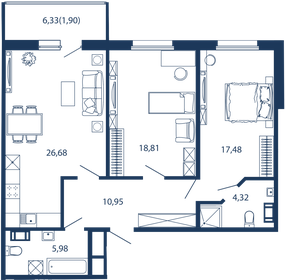 Квартира 86,1 м², 2-комнатные - изображение 1