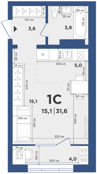31,6 м², 1-комнатная квартира 4 152 400 ₽ - изображение 1