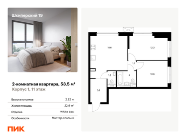 Квартира 53,5 м², 2-комнатная - изображение 1