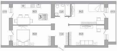 72,9 м², 3-комнатная квартира 7 991 000 ₽ - изображение 16