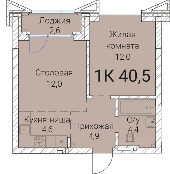 40,5 м², 1-комнатная квартира 7 683 200 ₽ - изображение 1