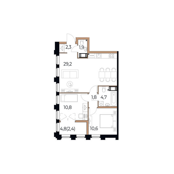 63,7 м², 2-комнатная квартира 9 777 950 ₽ - изображение 1