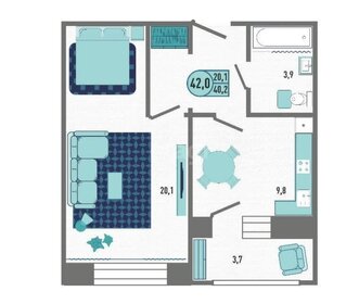 Квартира 42 м², 1-комнатная - изображение 1