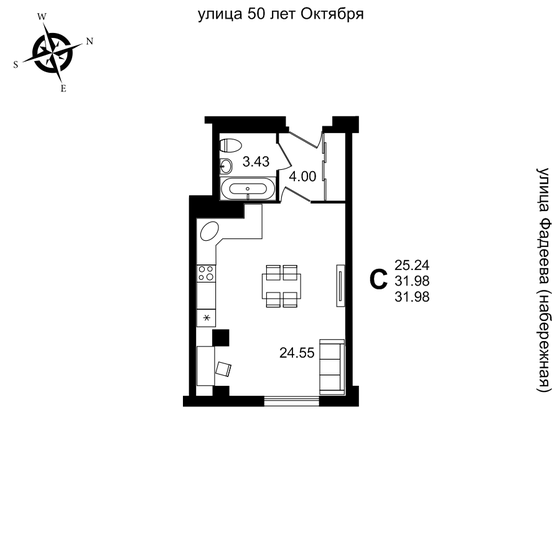 32 м², квартира-студия 3 343 000 ₽ - изображение 1