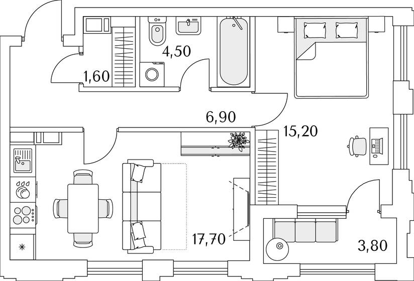 47,8 м², 1-комнатная квартира 11 153 991 ₽ - изображение 1