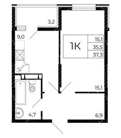 Квартира 37,3 м², 1-комнатная - изображение 1