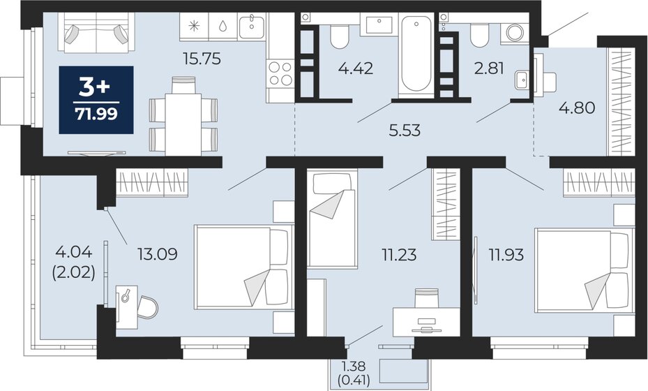 72 м², 3-комнатная квартира 8 900 000 ₽ - изображение 17