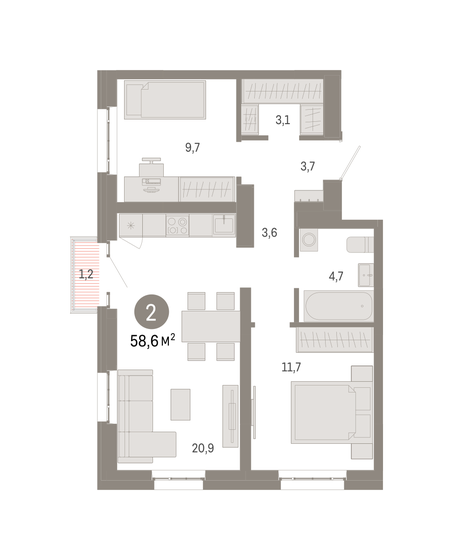 58,6 м², 2-комнатная квартира 19 250 000 ₽ - изображение 19