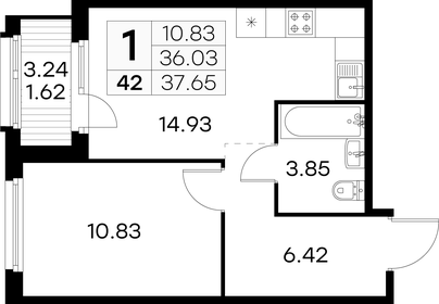 Квартира 37,7 м², 1-комнатная - изображение 1