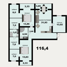Квартира 116,8 м², 3-комнатная - изображение 2