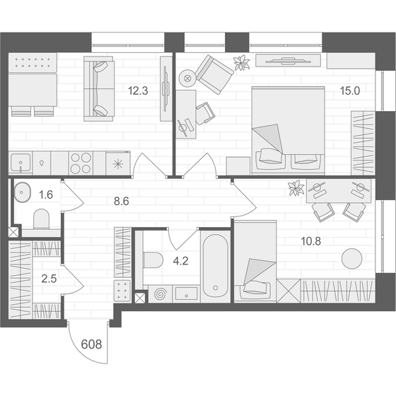 55 м², 2-комнатная квартира 30 976 110 ₽ - изображение 1