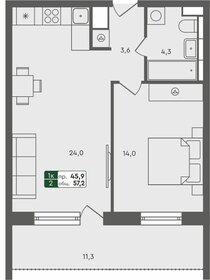 57,2 м², 1-комнатная квартира 5 450 000 ₽ - изображение 8