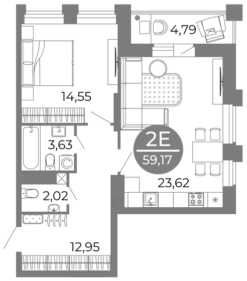 59,2 м², 2-комнатная квартира 7 491 169 ₽ - изображение 16