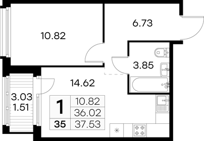 Квартира 37,5 м², 1-комнатная - изображение 1