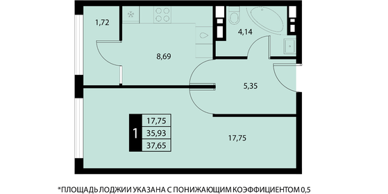 Квартира 37,7 м², 1-комнатная - изображение 1