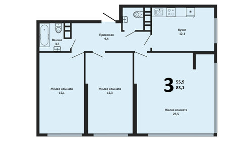 Квартира 83 м², 3-комнатная - изображение 1