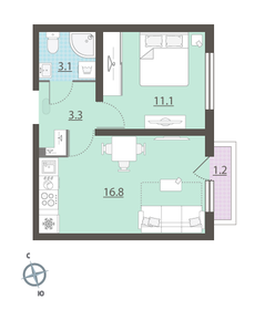 Квартира 34,4 м², 1-комнатная - изображение 2