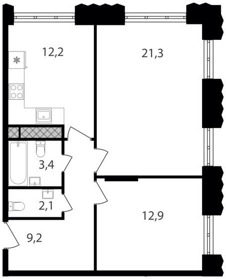 61,1 м², 2-комнатные апартаменты 14 065 220 ₽ - изображение 1