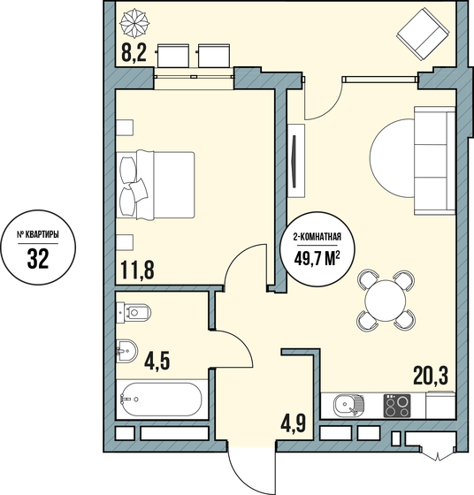55,4 м², 2-комнатные апартаменты 8 498 700 ₽ - изображение 1