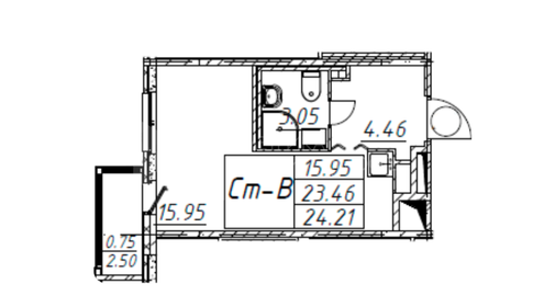 Квартира 24,1 м², студия - изображение 1