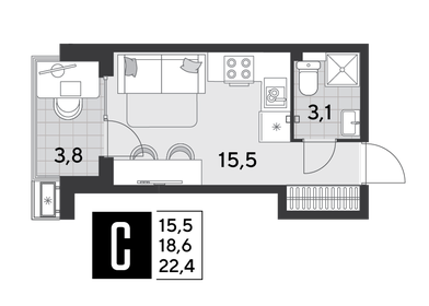Квартира 22,4 м², студия - изображение 2