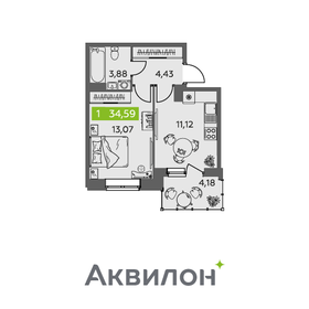Квартира 34,6 м², 1-комнатная - изображение 1