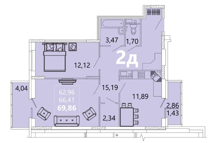 69,9 м², 2-комнатная квартира 5 938 100 ₽ - изображение 1