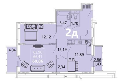 Квартира 69,9 м², 2-комнатная - изображение 1