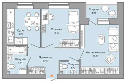 56 м², 2-комнатная квартира 6 726 876 ₽ - изображение 27