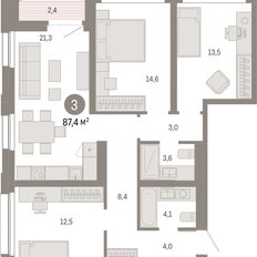 Квартира 87,4 м², 3-комнатная - изображение 3