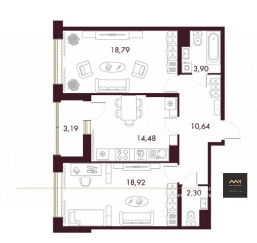 70,7 м², 2-комнатная квартира 30 593 000 ₽ - изображение 1