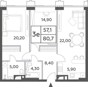 Квартира 80,7 м², 3-комнатная - изображение 1