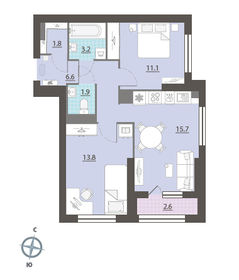 Квартира 55,6 м², 2-комнатная - изображение 1