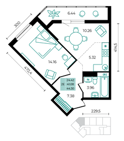 Квартира 44,3 м², 2-комнатная - изображение 1