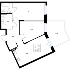 Квартира 65,5 м², 3-комнатная - изображение 2