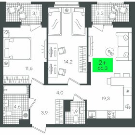 Квартира 66,3 м², 2-комнатная - изображение 1