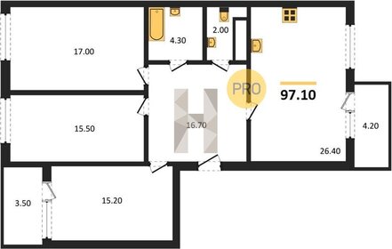 Квартира 97,1 м², 3-комнатная - изображение 1