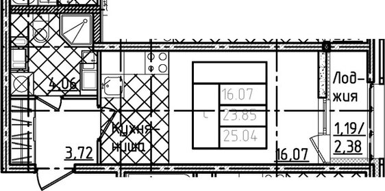 Квартира 25 м², студия - изображение 1