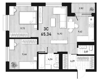 Квартира 66 м², 3-комнатная - изображение 2