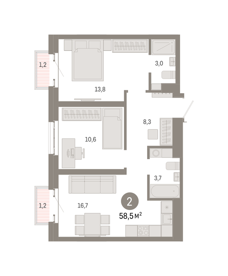 58,5 м², 2-комнатная квартира 18 810 000 ₽ - изображение 1