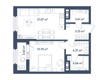 Квартира 55,9 м², 1-комнатная - изображение 1