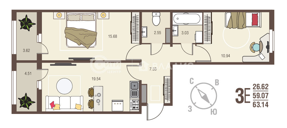 63,1 м², 2-комнатная квартира 4 735 500 ₽ - изображение 11