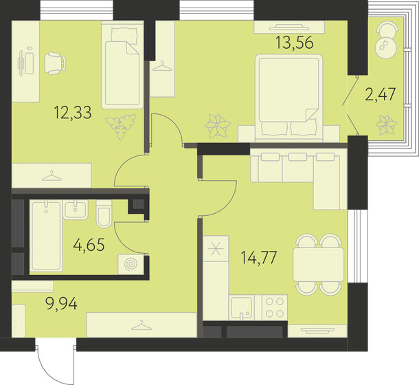 56 м², 2-комнатная квартира 6 626 000 ₽ - изображение 1