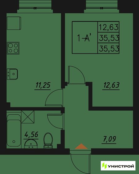 35,5 м², 1-комнатная квартира 7 650 000 ₽ - изображение 9