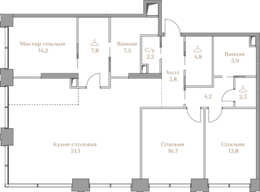 Квартира 136,3 м², 3-комнатная - изображение 1
