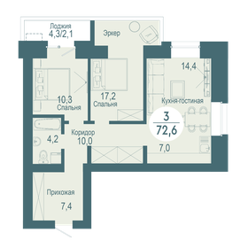 Квартира 72,6 м², 3-комнатная - изображение 1