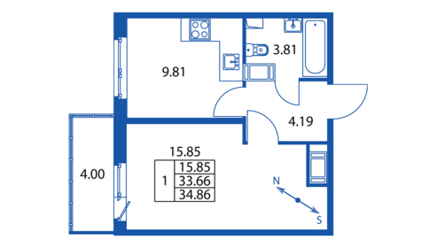 Квартира 34,9 м², 1-комнатная - изображение 2