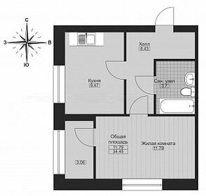 Квартира 34,5 м², 1-комнатная - изображение 1