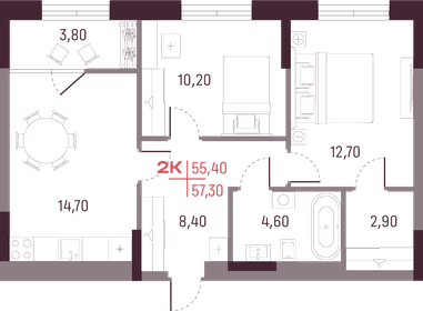 59,3 м², 2-комнатная квартира 7 540 000 ₽ - изображение 19
