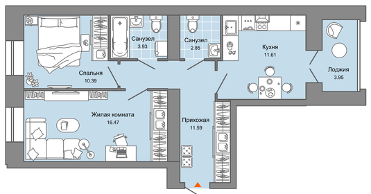 57,7 м², 2-комнатная квартира 4 800 000 ₽ - изображение 39